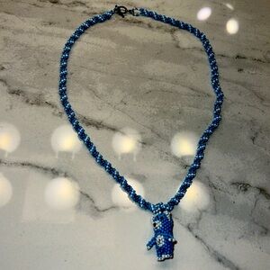 Blue Beaded Teddy Bear Necklace 🐻🩵